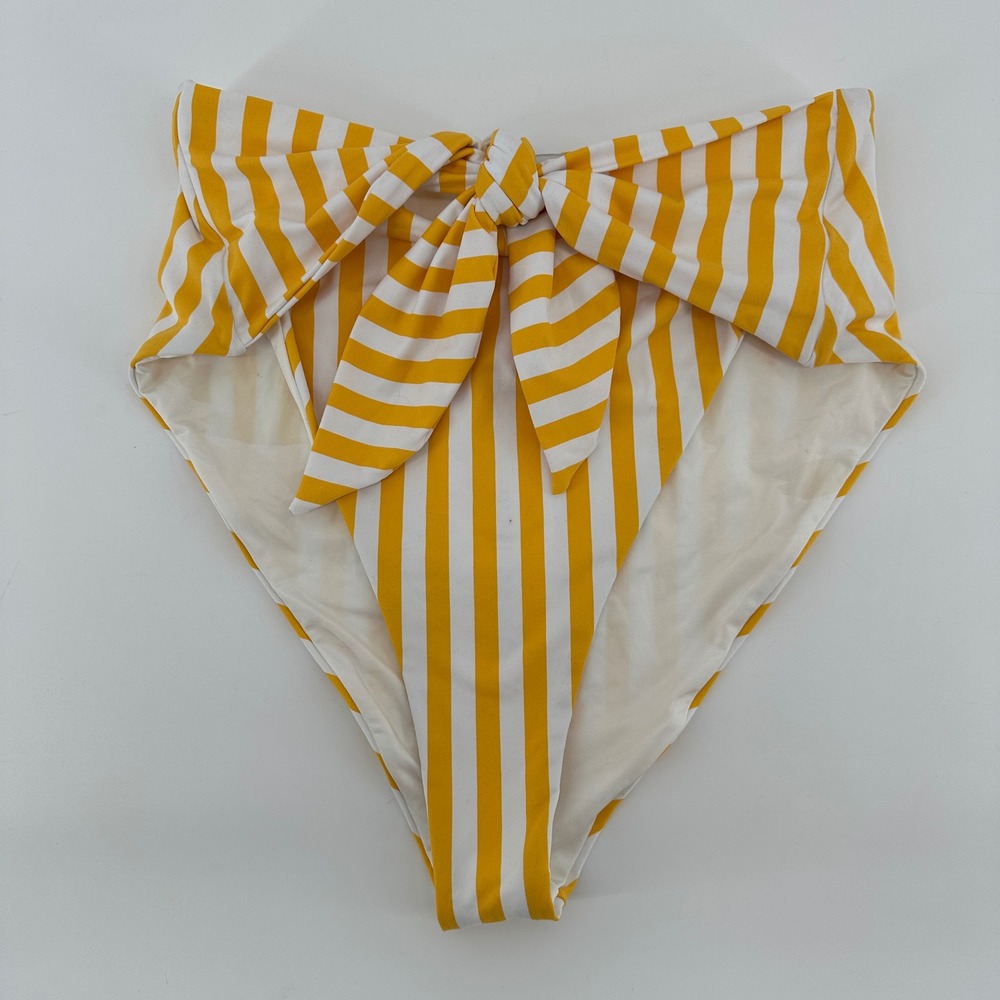 Onia Womens Yellow White Striped High Waisted Tie Front Bikini Bottoms Size S